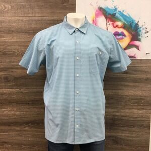 Patagonia Mens Short Sleeve Button Up Shirt Blue‎ Gingham Plaid Casual XXL